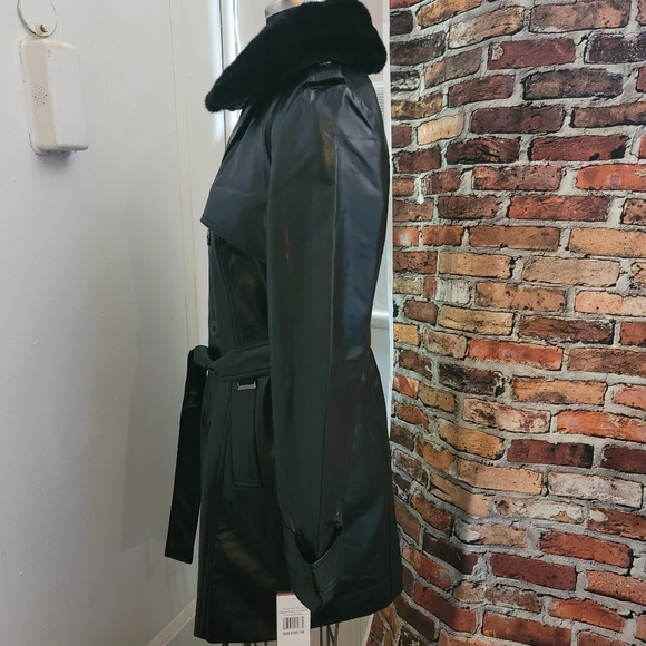 Vince Camuto Womans Black Faux leather Trench Coat Detachable Collar - Picture 4 of 14